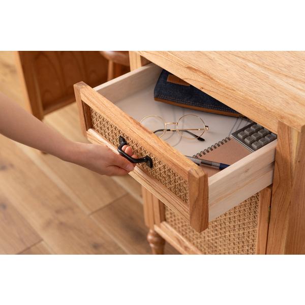 デスク PM-515NA 机 テーブル 木製デスク アンティーク調 ラタン 引出 引き出し 天然木 ミンディ 可動板 かわいい ボビンレッグ | 東谷 | 13