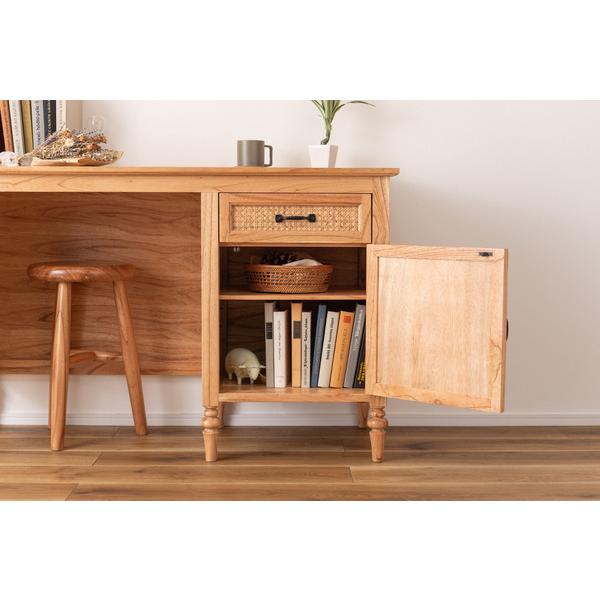 デスク PM-515NA 机 テーブル 木製デスク アンティーク調 ラタン 引出 引き出し 天然木 ミンディ 可動板 かわいい ボビンレッグ | 東谷 | 14