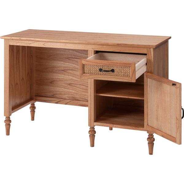 デスク PM-515NA 机 テーブル 木製デスク アンティーク調 ラタン 引出 引き出し 天然木 ミンディ 可動板 かわいい ボビンレッグ | 東谷 | 02