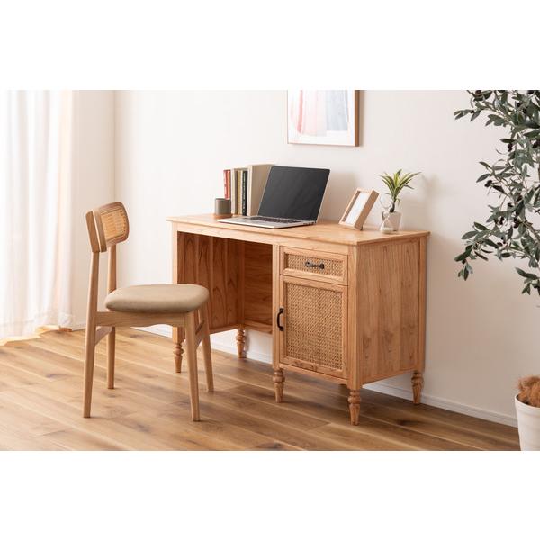 デスク PM-515NA 机 テーブル 木製デスク アンティーク調 ラタン 引出 引き出し 天然木 ミンディ 可動板 かわいい ボビンレッグ | 東谷 | 07