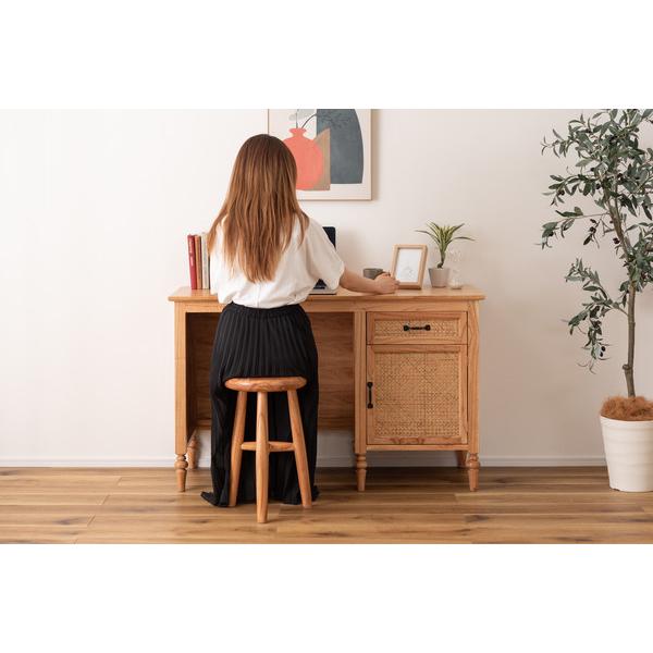 デスク PM-515NA 机 テーブル 木製デスク アンティーク調 ラタン 引出 引き出し 天然木 ミンディ 可動板 かわいい ボビンレッグ | 東谷 | 09
