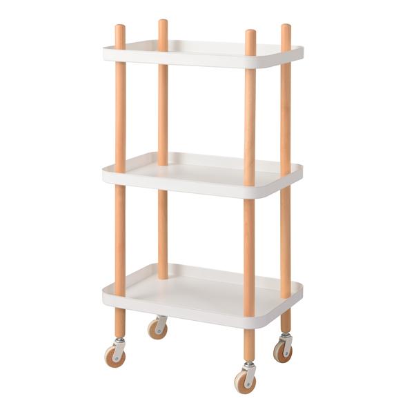 ワゴン 3D PW-53マルチワゴン 3段 キッチンワゴン サイドテーブル ナイトテーブル  ベッドサイド キャスター トレー 木製 天然木 北欧 | 東谷 | 01