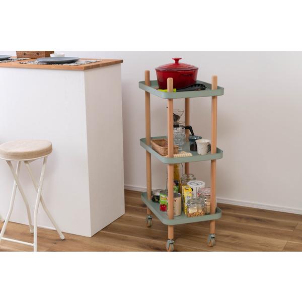 ワゴン 3D PW-53マルチワゴン 3段 キッチンワゴン サイドテーブル ナイトテーブル  ベッドサイド キャスター トレー 木製 天然木 北欧 | 東谷 | 17