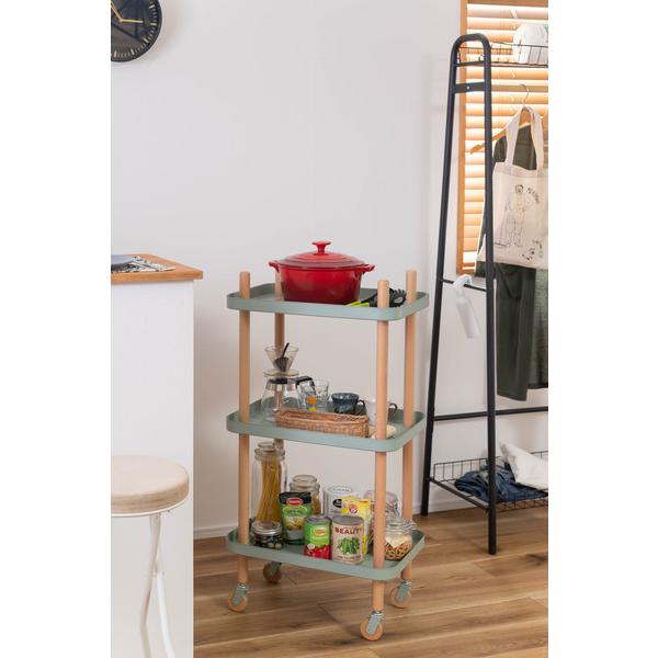 ワゴン 3D PW-53マルチワゴン 3段 キッチンワゴン サイドテーブル ナイトテーブル  ベッドサイド キャスター トレー 木製 天然木 北欧 | 東谷 | 18