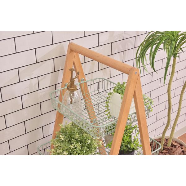 ワゴン 4D PW-54 バスケットワゴン キッチンワゴン ガーデンプランター フェイクグリーン 植物 観葉植物 天然木 木製 スチール 北欧 | 東谷 | 12