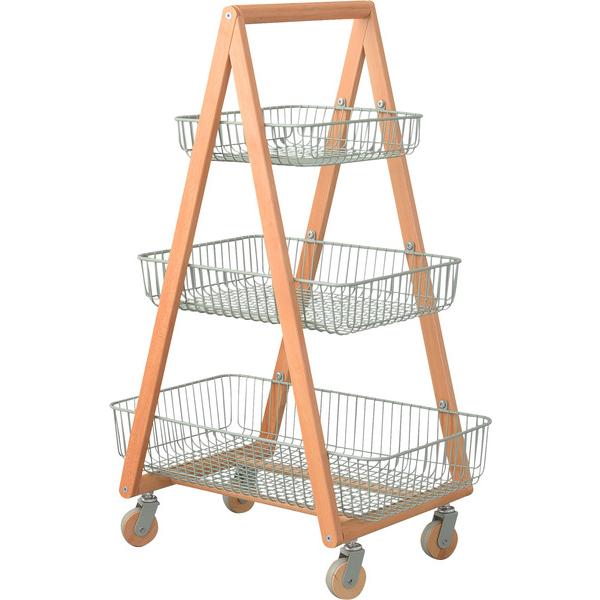 ワゴン 4D PW-54 バスケットワゴン キッチンワゴン ガーデンプランター フェイクグリーン 植物 観葉植物 天然木 木製 スチール 北欧 | 東谷 | 01