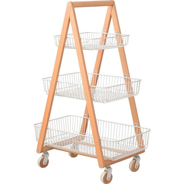 ワゴン 4D PW-54 バスケットワゴン キッチンワゴン ガーデンプランター フェイクグリーン 植物 観葉植物 天然木 木製 スチール 北欧 | 東谷 | 02