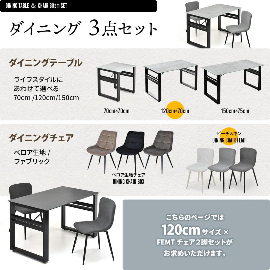 CERABILL 収納付きダイニングテーブル 幅120 フェムトチェア 3点セット CESE0371 ダイニングセット テーブル・椅子２脚セット 角型 ガラス セラミック | B.Bファニシング | 03