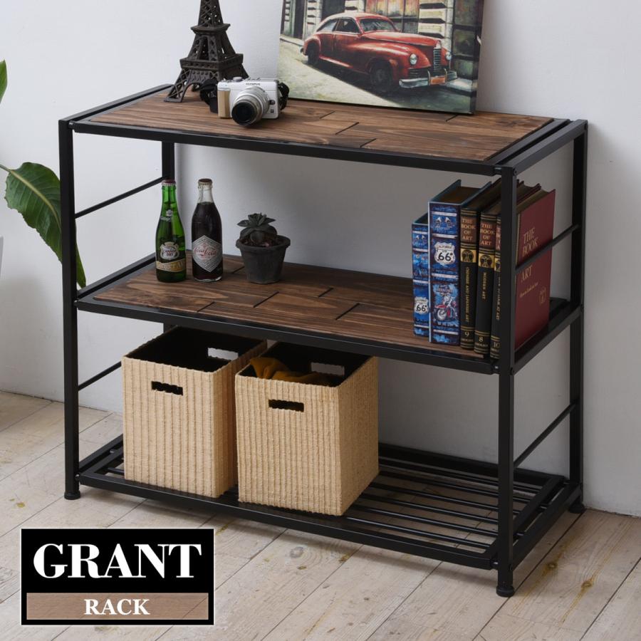 GRANT ラック 幅90 GRR-900 天然木 北欧 木製 オープンラック シェルフ 収納家具 アイアン オイル 収納 | B.Bファニシング