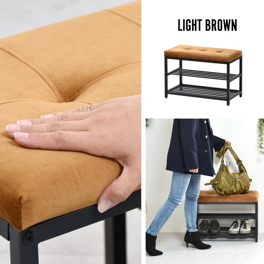 ベロア ベンチシューズラック 幅60 ONBN0082 W60下駄箱 玄関収納 玄関家具 靴ラック ラック 靴箱 収納 ダークブラウン ライトブラウン | B.Bファニシング | 02