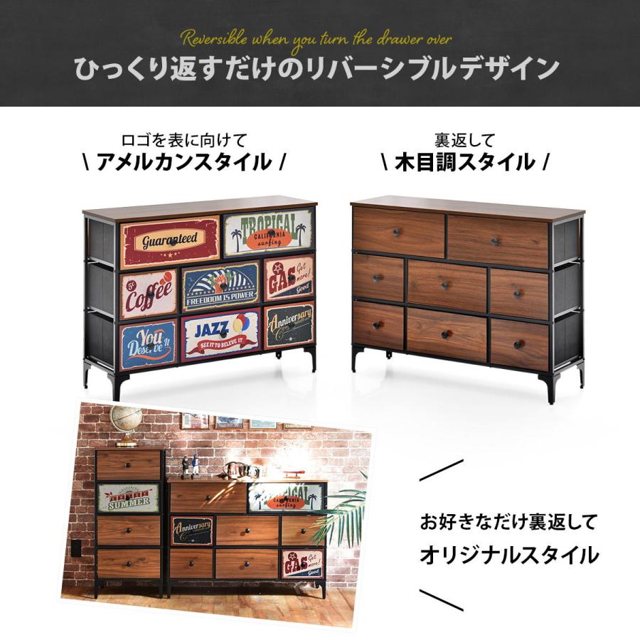 TURN CHEST 3段 8杯 RVLS0286 リバーシブル ヴィンテージチェスト チェスト キャビネット ワイド幅引き出し8杯  木目天板 リバーシブルデザイン | B.Bファニシング | 03