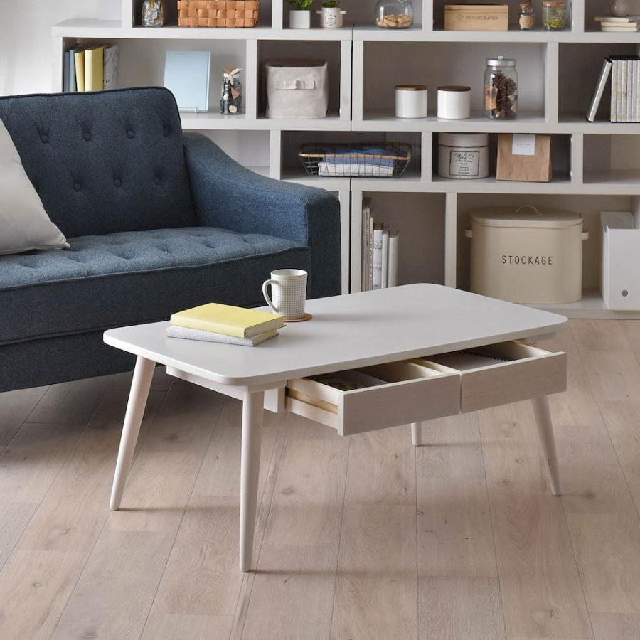 Sereno（セレノ）ローテーブル  (引出し付き・90cm幅) VT4090HT-WH 机 リビングテーブル 突板 収納 天然木 | 4FUL | 03