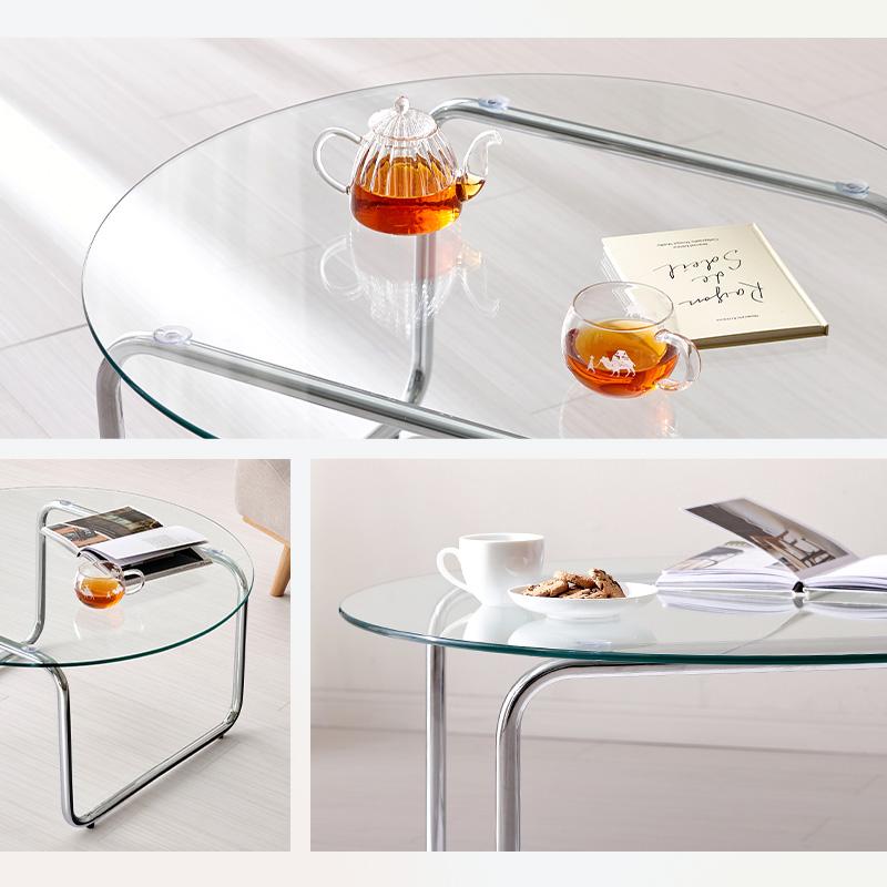 ガラステーブル  W80 BT-8661 幅80cm シンプル　丸型 ガラス  幅80cm 奥行80cm 高さ38cm　ローテーブル　おしゃれ　センターテーブル | HAGiHARA | 02