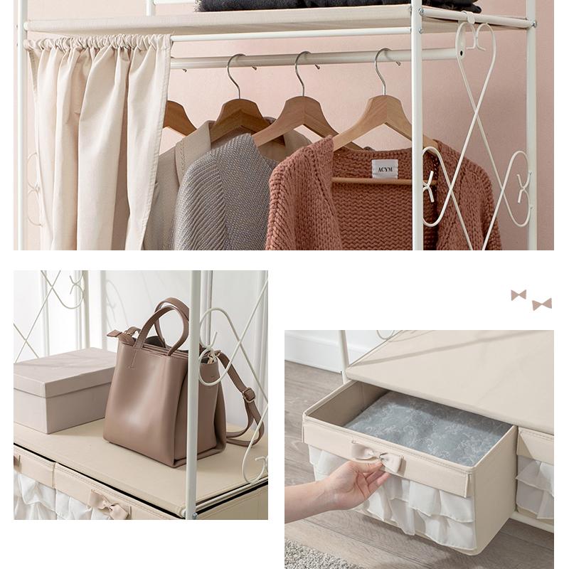 HAGiHARA ハンガーラック KHR-3162 ピンク ホワイト 収納 引出し付き