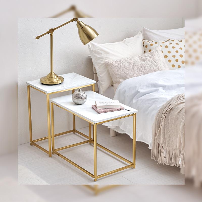 ネストテーブル LST-4616-MWH テーブル 机 テーブルセット センターテーブル モダン サイドテーブル 大理石調テーブル ゴールド 大理石調 | HAGiHARA | 10