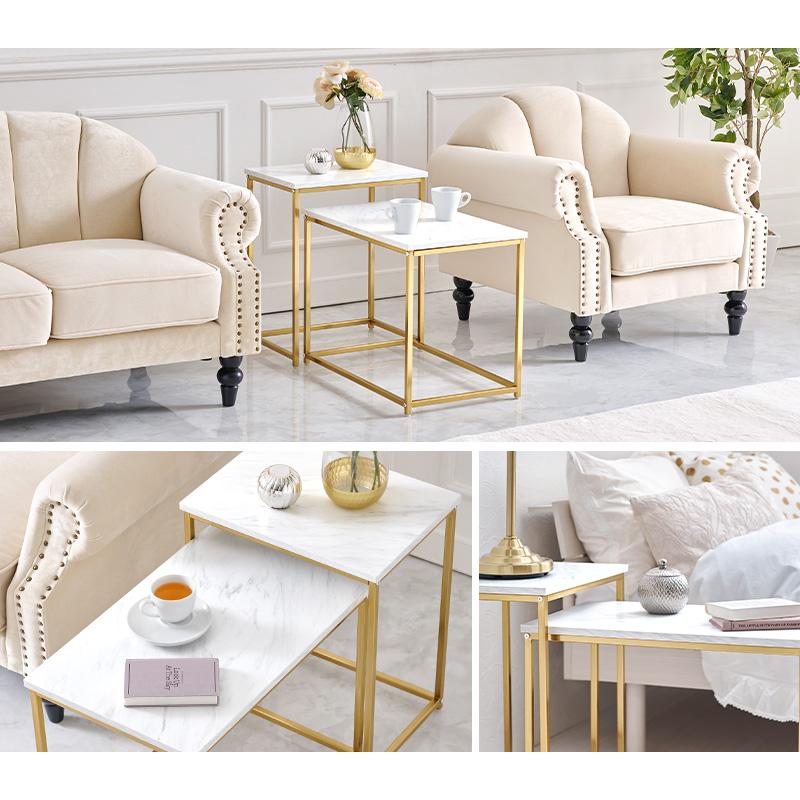 ネストテーブル LST-4616-MWH テーブル 机 テーブルセット センターテーブル モダン サイドテーブル 大理石調テーブル ゴールド 大理石調 | HAGiHARA | 04