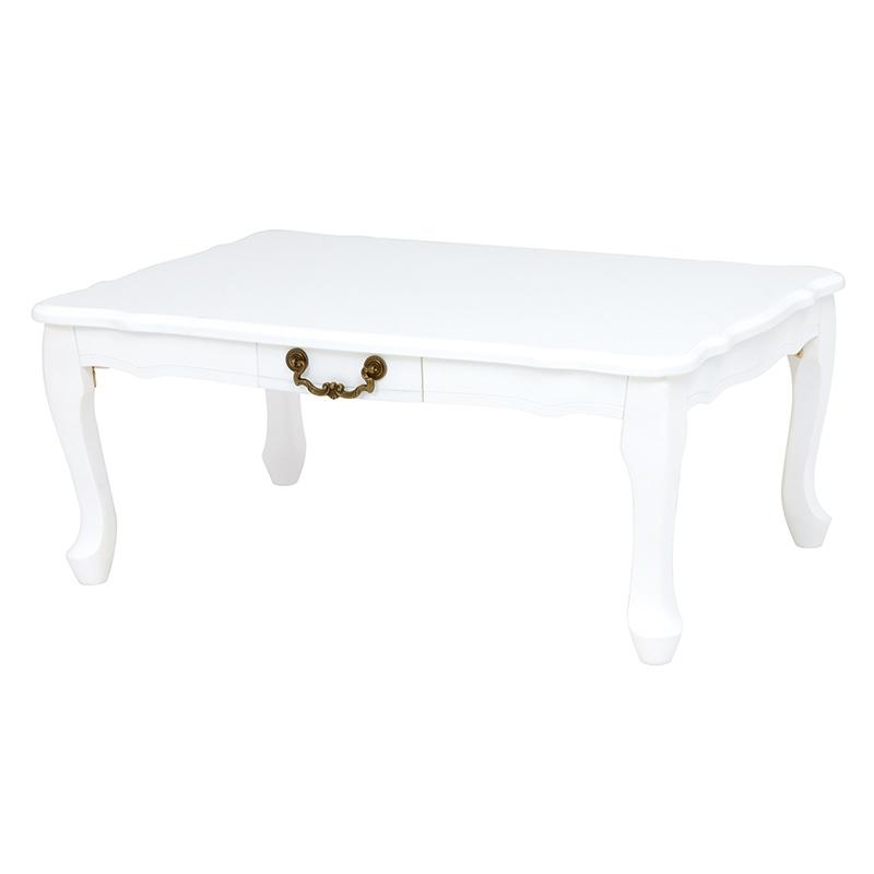 フェミニンシリーズ 折れ脚テーブル (ホワイト) MT-6030WH デスク 机 ちゃぶ台 引き出し付 猫脚 折りたたみ 幅80 | HAGiHARA