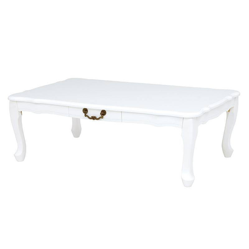 フェミニンシリーズ　折れ脚テーブル (ホワイト) MT-6031WH デスク 机 ちゃぶ台 引き出し付 猫脚 折りたたみ 幅100 | HAGiHARA