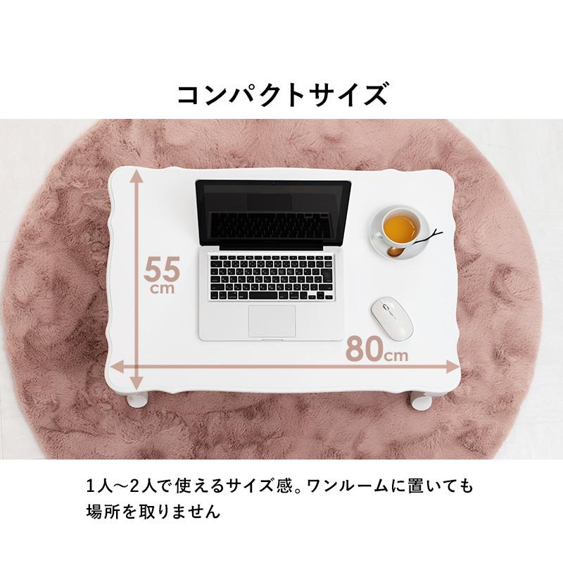 フェミニンシリーズ 折れ脚テーブル (ホワイト) MT-7030WH デスク 机 ちゃぶ台 引き出し付 猫脚 折りたたみ 幅80 | HAGiHARA | 03