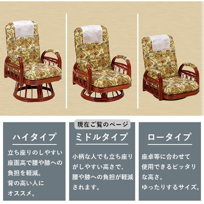 ギア回転座椅子 ミドルタイプ RZ-922 リビング ダイニング 椅子 リラックス リクライニング サイドポケット付き 回転座椅子 和室 | HAGiHARA | 09