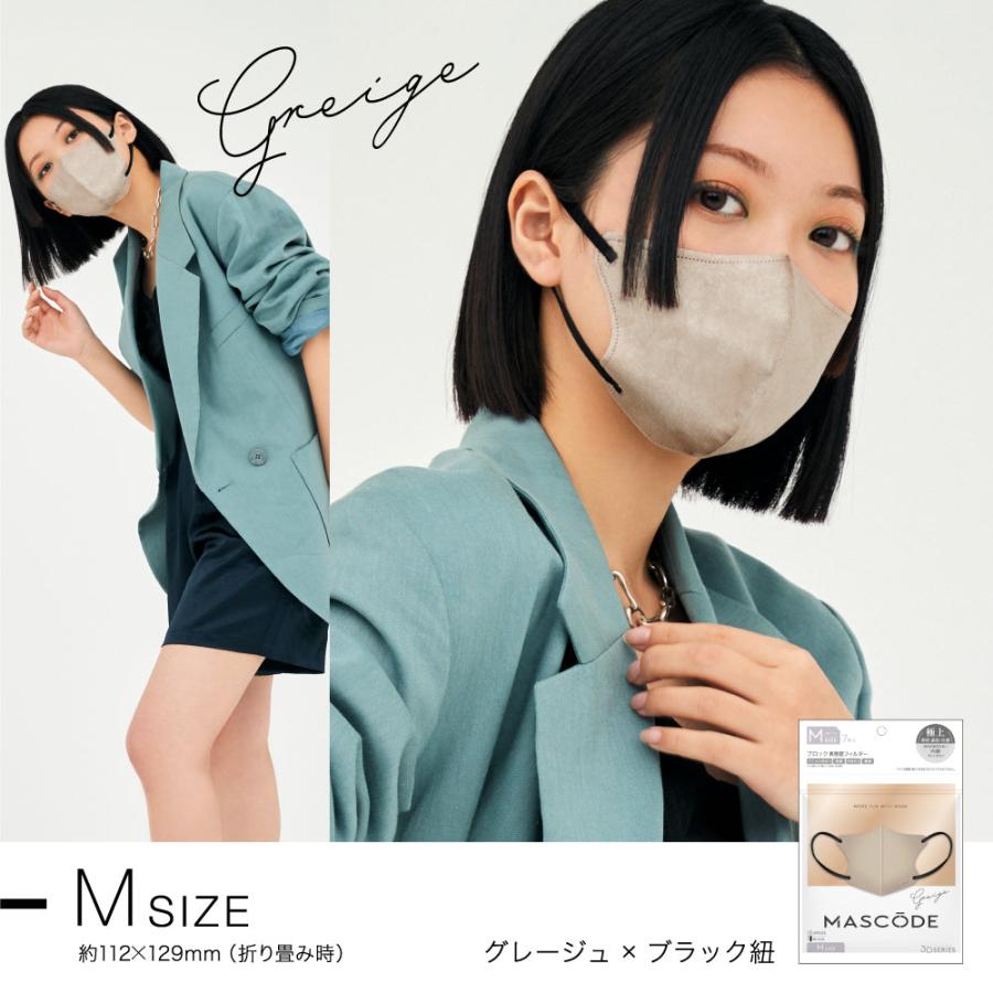 マスク マスコード MASCODE 3D M 7枚入り 立体型マスク 不織布マスク グレージュ×ブラック紐 大人気 新色 数量限定 | Sun Smile | 01