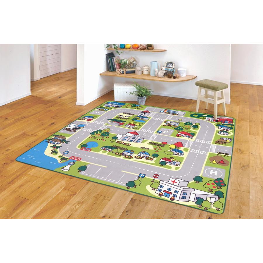 子供が遊べて洗えるキッズラグ ニュータウン2 約130×190cm 240626301 ラグ カーペット かわいい 洗える 子供部屋 道路 | HAGiHARA | 11