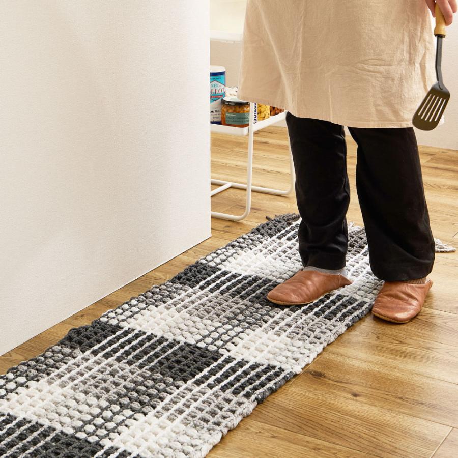 洗える キッチンマット エルフ 270101002 ワッフル風マット 約45×180cm ロングマット ワッフル ギンガムチェック 厚手 ポコポコ ラグ マット かわいい | HAGiHARA | 11