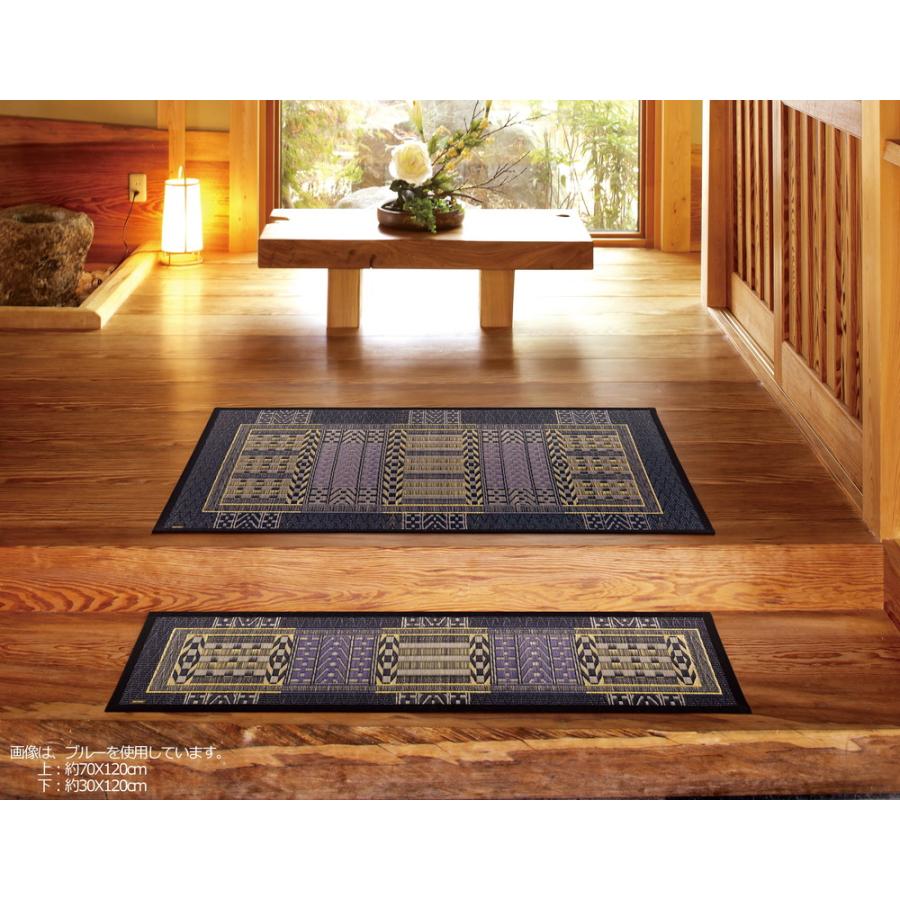 国産い草玄関マット(裏貼り)  オリエンタル 81816304 約70×120cm ブルー 日本製 滑りにくい ドアマット フロアマット エントランス キッチン 廊下 | HAGiHARA