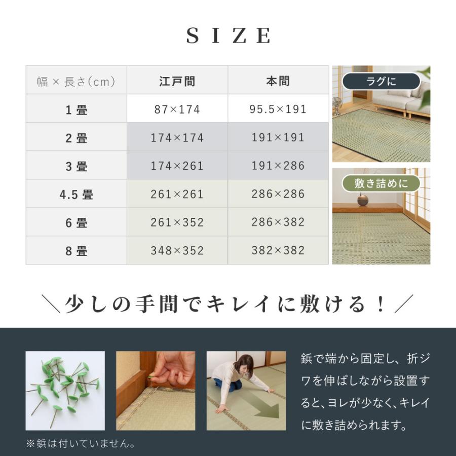 い草カーペット 清澄 せいちょう 江戸間6帖 6畳 約261×352cm 81970760 い草 ラグ 帖物 裏無し い草柄上敷き 花ござ 和モダン 市松柄