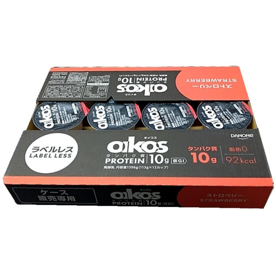 （冷蔵品 オイコス ヨーグルト ストロベリー 113g×12カップ ラベルレス）ダノン プロテイン 10g 配合 糖質０ OIKOS 12個 まとめ買い いちご 味 59729 の商品画像