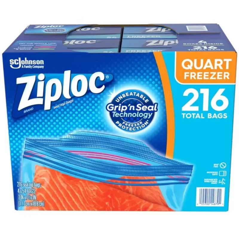 ジップロック フリーザー用バック クォートサイズ 216枚 クオート ダブルジッパー 食品 冷凍 保存 バッグ 袋 54枚×4個 Ziploc