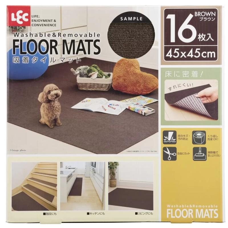 LEC 吸着タイルマット ブラウン 45×45cm 16枚入）レック フロアー