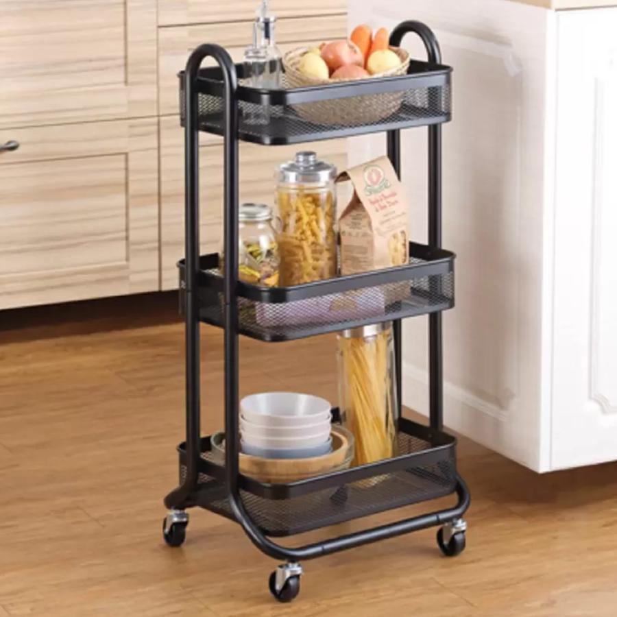 EDIFICE キャスター付き3段 ラック ミニワゴン ブラック）移動