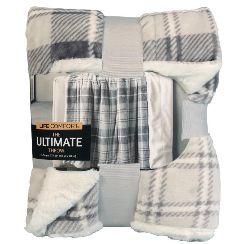 LIFE COMFORT 大判ひざ掛け 152×177cm グレー チェック柄）フェイク
