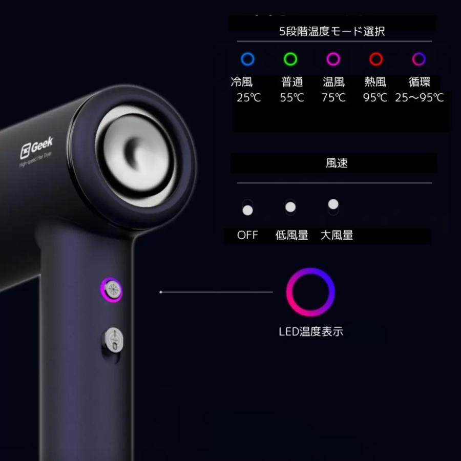 GEEK 大風量 BLDCモーター ヘアドライヤー ホワイト GEK1001WH 小型 超