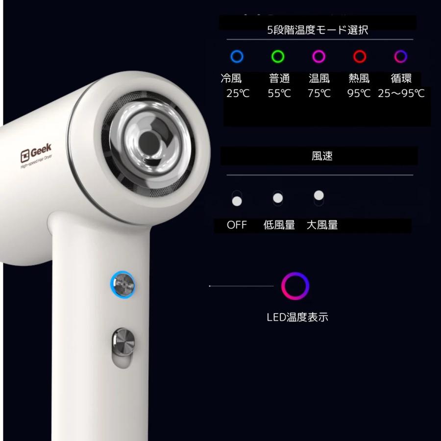 GEEK 大風量 BLDCモーター ヘアドライヤー グレー GEK1001GRN 小型 超