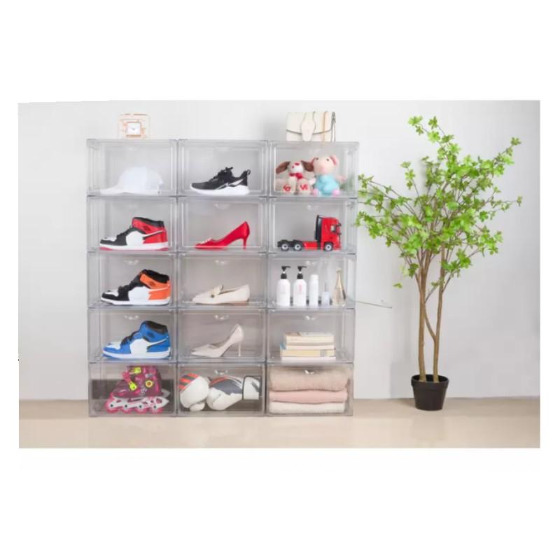 （クリアシューズボックス 4個セット）マグネット式扉 玄関 靴入れ 収納 箱 ケース ディスプレイボックス 片付け 透明 積み重ね可能