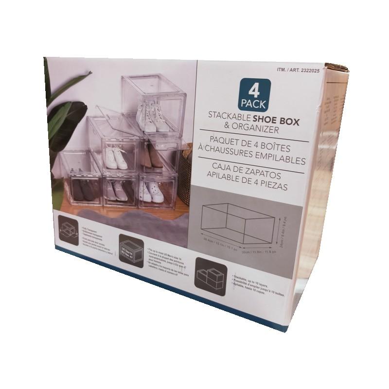 （クリアシューズボックス 4個セット）マグネット式扉 玄関 靴入れ 収納 箱 ケース ディスプレイボックス 片付け 透明 積み重ね可能