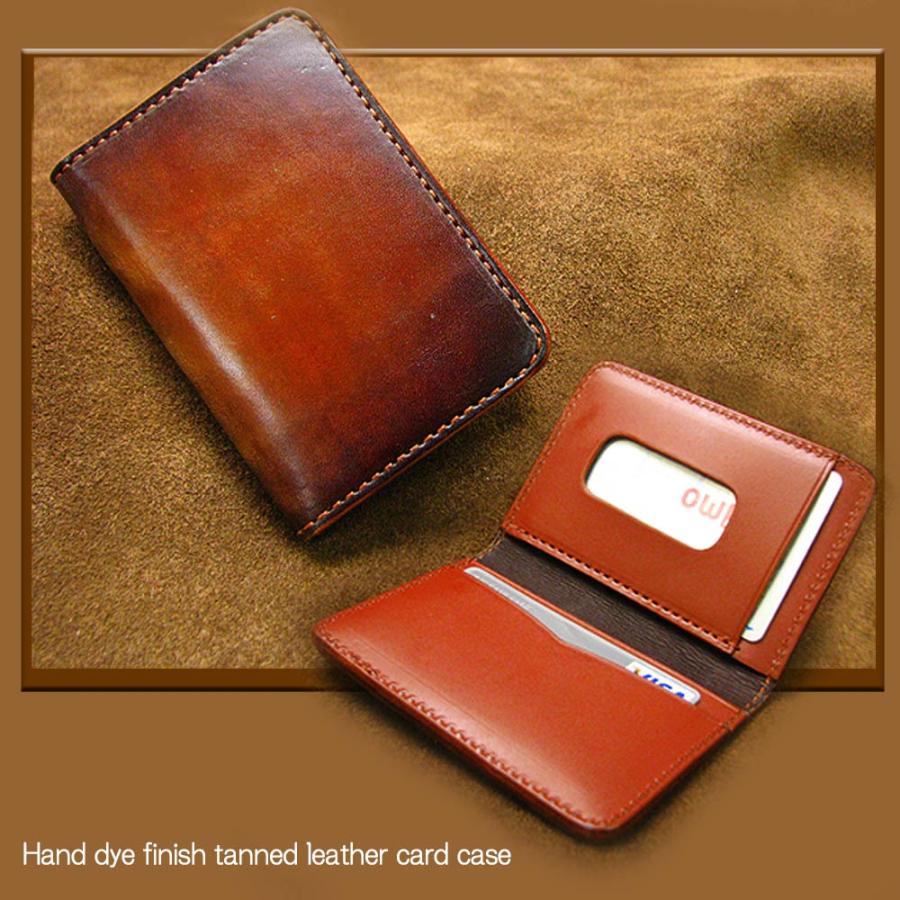 植物タンニン鞣し牛革 ヌメ革 職人ぼかし手染め 二つ折りレザーパスケース カードケース 定期入れ 革小物 ハンドメイド ストアー