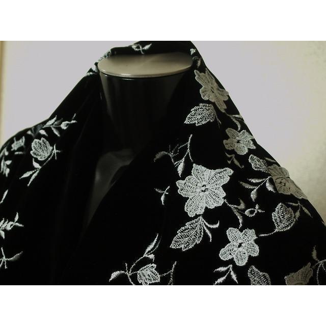 閉店大セール お買得 【ベルベット／レース 花の柄】 日本製生地 黒