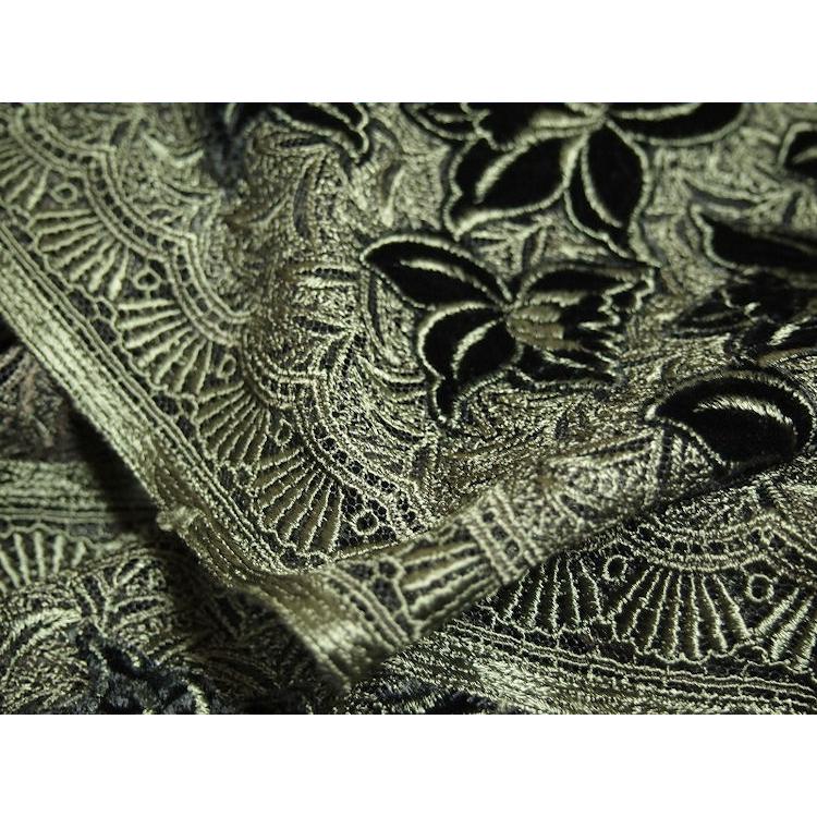 閉店大セール　お買得　【チュール／ベルベット　ハンドカット／レース 花柄】　日本製生地　黒/モスグリーン系　90cm巾3.8m　2381-704　_11