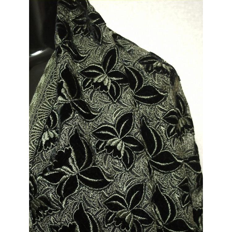 閉店大セール　お買得　【チュール／ベルベット　ハンドカット／レース 花柄】　日本製生地　黒/モスグリーン系　90cm巾3.8m　2381-704　_2