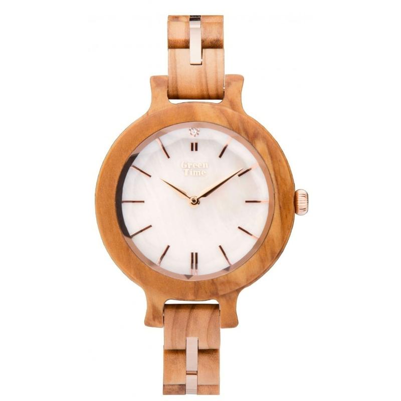 GreenTime/グリーンタイム 木製腕時計（レディース）　ZW105A DIAMOND ホワイト
