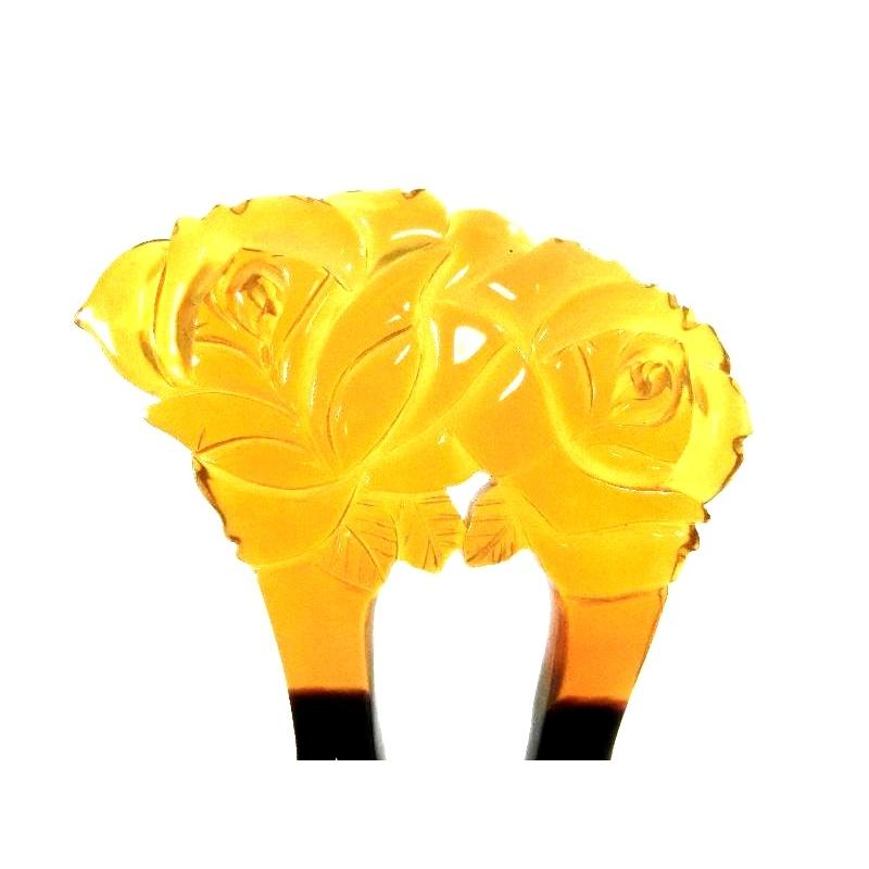 【創業１４５年べっ甲の菊池】本べっ甲 白甲かんざし（薔薇）（喜山作）２６６本べっ甲 かんざし 鼈甲 かんざし 【結婚式・留袖・訪問着・入学式 】