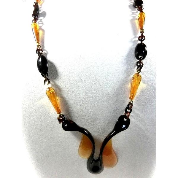 ■本べっ甲ネックレス琥珀付（５６ｃｍ）ー２３０