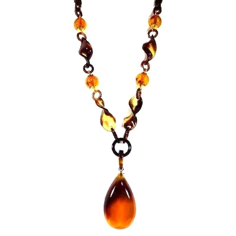 【創業明治七年皇室献上べっ甲の菊池】本べっ甲ネックレス天然琥珀（４７ｃｍ）No３２４ 【全商品セール中】 ４７ｃｍ アクセサリー