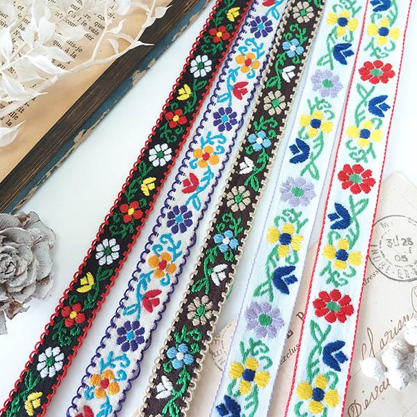 2cm幅 お花刺繍リボン レトロ柄 花柄チロルテープ 花柄チロリアン
