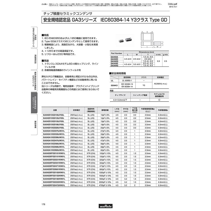 MURATA 汎用 積層セラミックコンデンサ 250V 330pF GA3シリーズ GA342QR7GD331KW01L (10個セット)｜itempost｜04