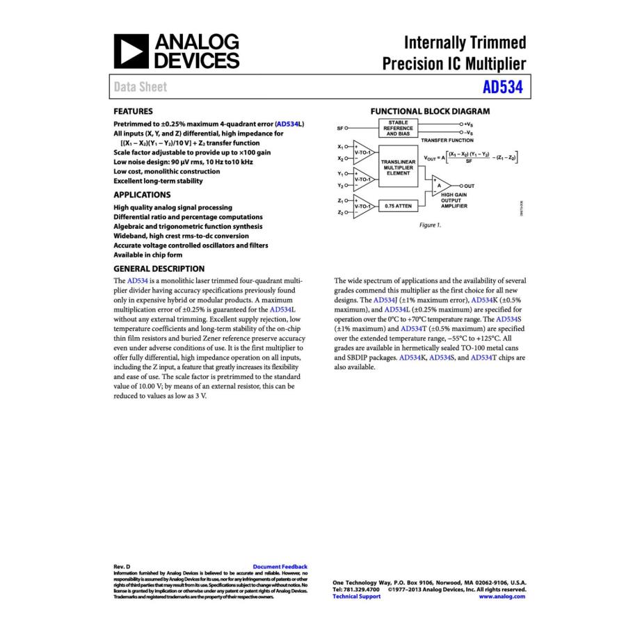 Analog Devices 高精度 マルチプライヤ Internally Trimmed Precision IC Multiplier AD534JHZ｜itempost｜02