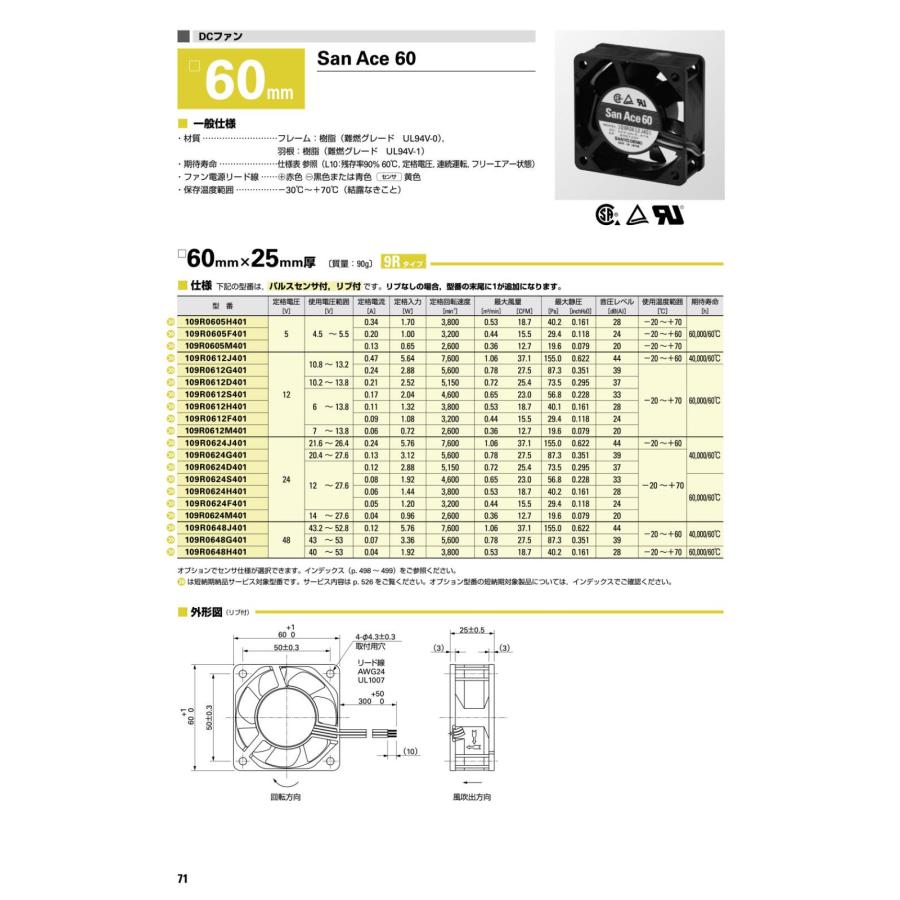 PCパーツ SANYO San Ace 60 DCファン 60mm 角 x 25mm 厚 24V 109R0624S402